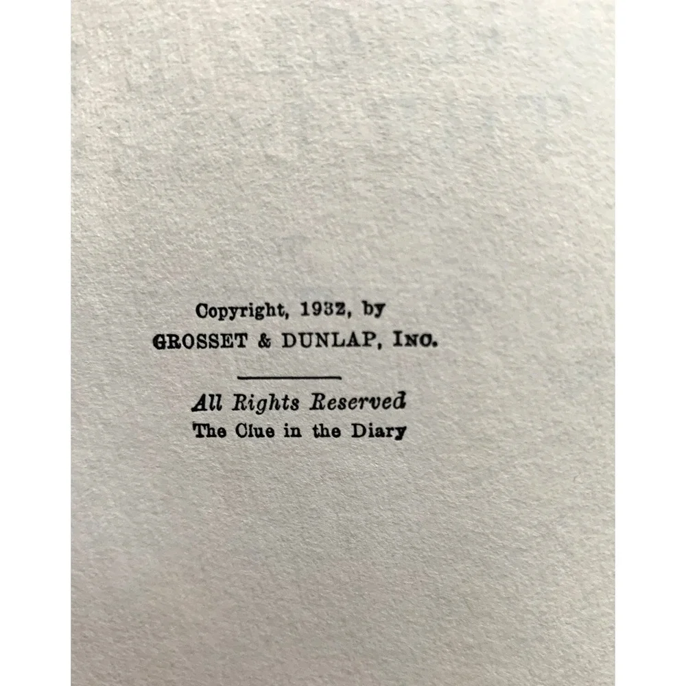 The Clue in the Diary Carolyn Keene Nancy Drew Mystery #7 1932 Vintage No DJ